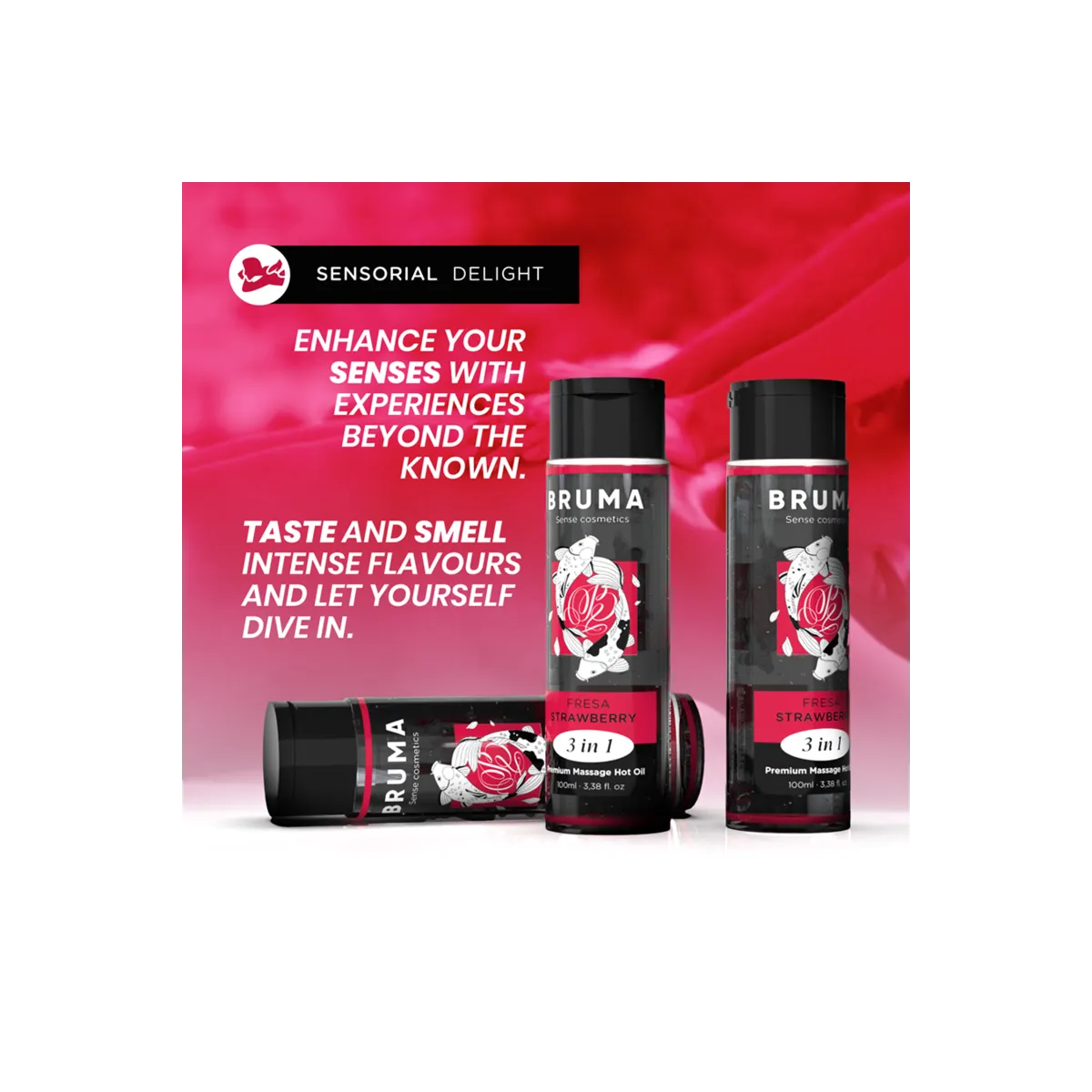 Premium-Massageöl mit Wärmeeffekt, Erdbeere-Geschmack 3 In 1 - 100 ml von Bruma | Fesselliebe.de