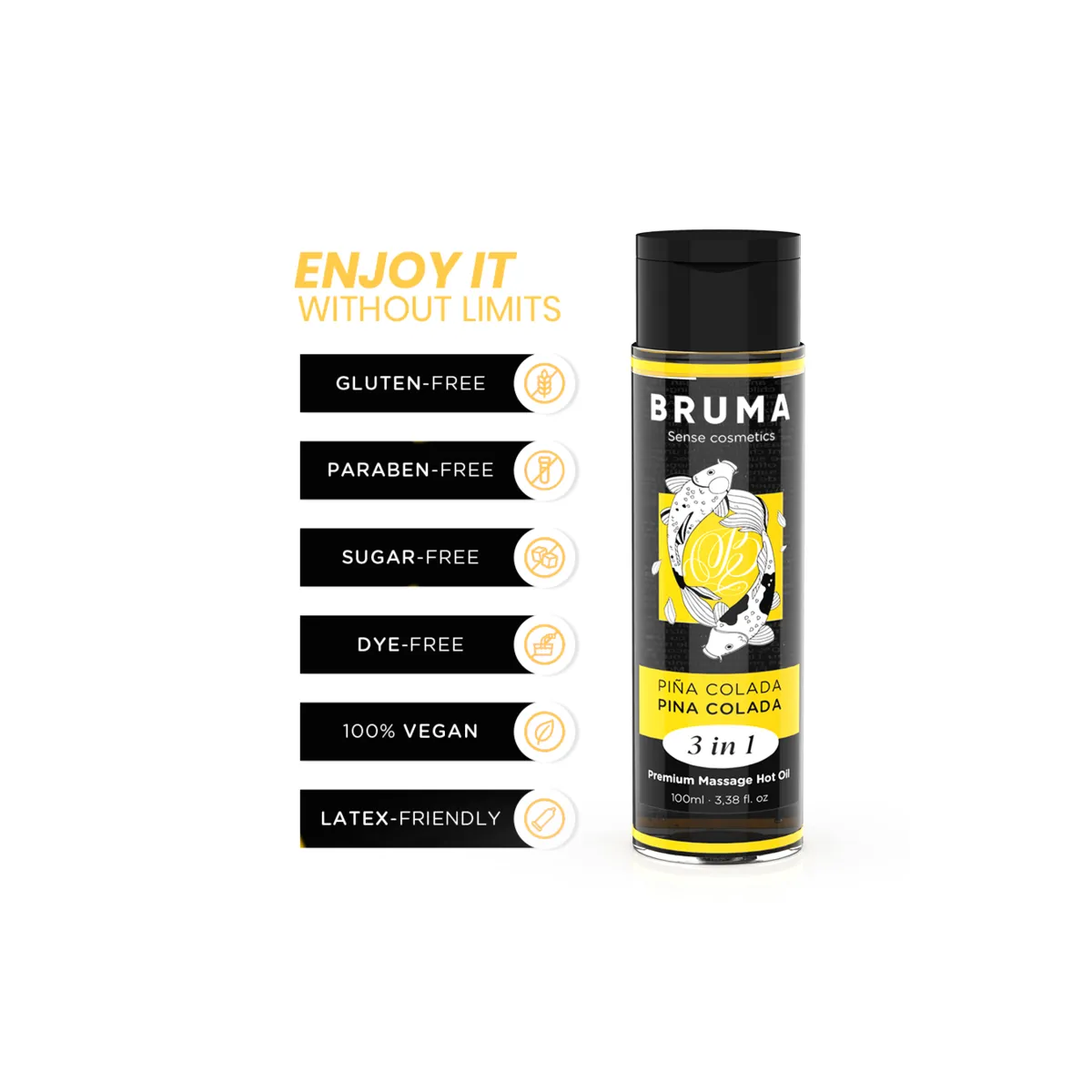 Premium-Massageöl mit Wärmeeffekt, Pina Colada-Geschmack 3 In 1 - 100 ml von Bruma | Fesselliebe.de