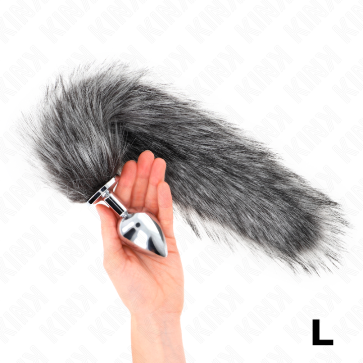 Anal Plug Grösse L 10 X 4 cm mit Kunststoffschwanz 40 cm Grau von Kink Pleasure Plugs | Fesselliebe.de