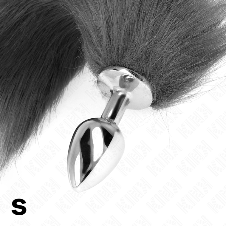 Anal Plug Grösse S 7 X 3 cm mit Kunststoffschwanz 40 cm Grau und Weiss von Kink Pleasure Plugs | Fesselliebe.de