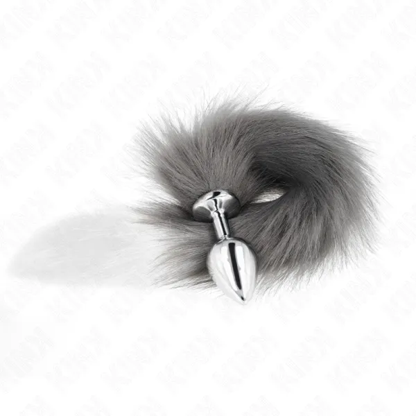 Anal Plug Grösse M 8 X 3,5 cm mit Kunststoffschwanz 40 cm Grau und Weiss von Kink Pleasure Plugs | Fesselliebe.de