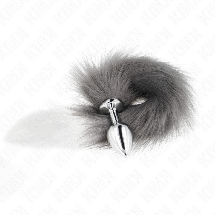 Anal Plug Grösse M 8 X 3,5 cm mit Kunststoffschwanz 40 cm Grau und Weiss von Kink Pleasure Plugs | Fesselliebe.de