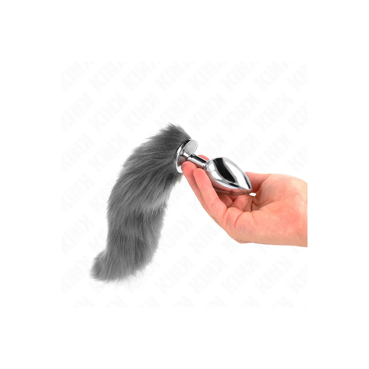 Anal Plug Grösse L 10 X 4 cm mit Kunststoffschwanz 40 cm Grau und Weiss von Kink Pleasure Plugs | Fesselliebe.de