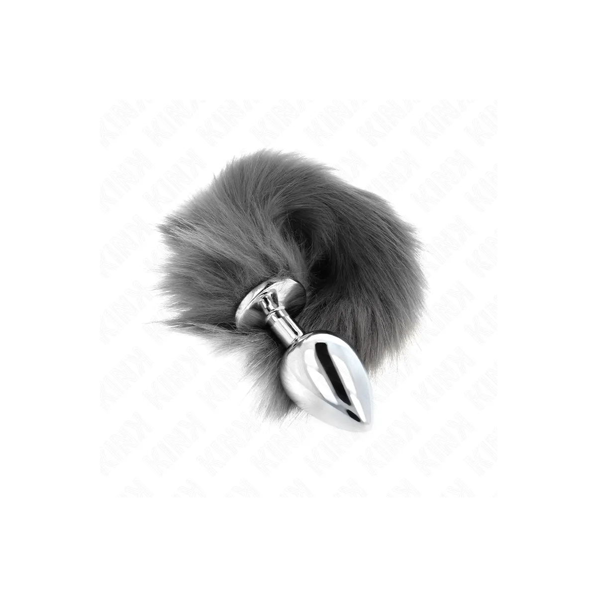 Anal Plug Grösse L 10 X 4 cm mit Kunststoffschwanz 40 cm Grau und Weiss von Kink Pleasure Plugs | Fesselliebe.de