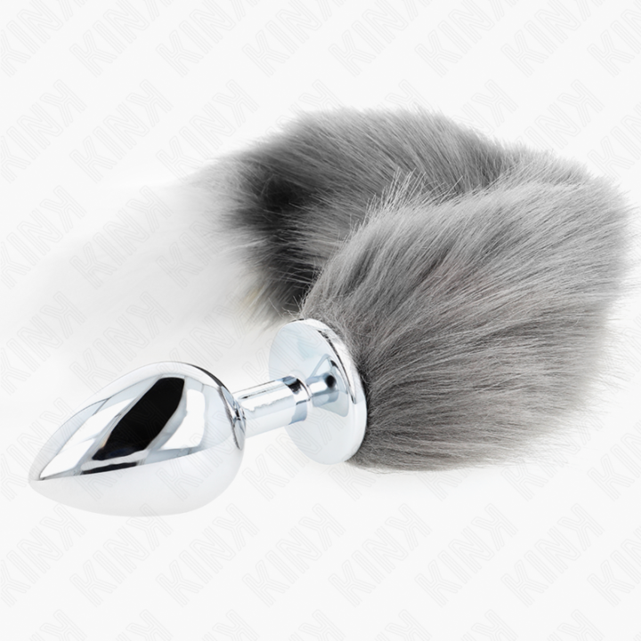 Anal Plug Grösse L 10 X 4 cm mit Kunststoffschwanz 40 cm Grau und Weiss von Kink Pleasure Plugs | Fesselliebe.de
