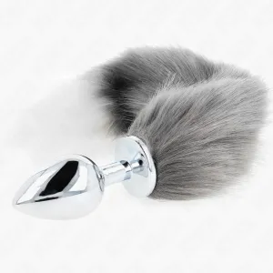 Anal Plug Grösse L 10 X 4 cm mit Kunststoffschwanz 40 cm Grau und Weiss von Kink Pleasure Plugs