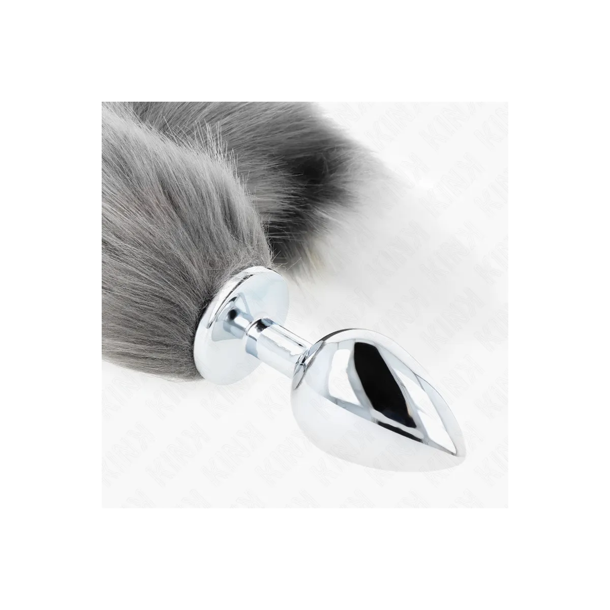 Anal Plug Grösse L 10 X 4 cm mit Kunststoffschwanz 40 cm Grau und Weiss von Kink Pleasure Plugs | Fesselliebe.de