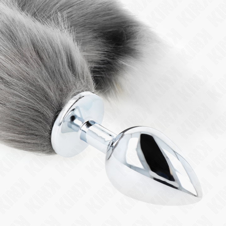 Anal Plug Grösse L 10 X 4 cm mit Kunststoffschwanz 40 cm Grau und Weiss von Kink Pleasure Plugs | Fesselliebe.de