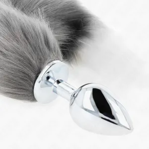Anal Plug Grösse L 10 X 4 cm mit Kunststoffschwanz 40 cm Grau und Weiss von Kink Pleasure Plugs