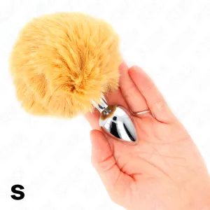 Edelstahl-Plug 7 X 3 cm mit Beigem Rabbitschwanz aus Kunstfell 8 cm von Kink Pleasure Plugs