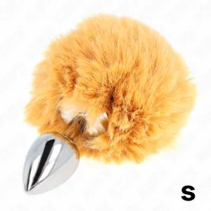 Edelstahl-Plug 7 X 3 cm mit Beigem Rabbitschwanz aus Kunstfell 8 cm von Kink Pleasure Plugs