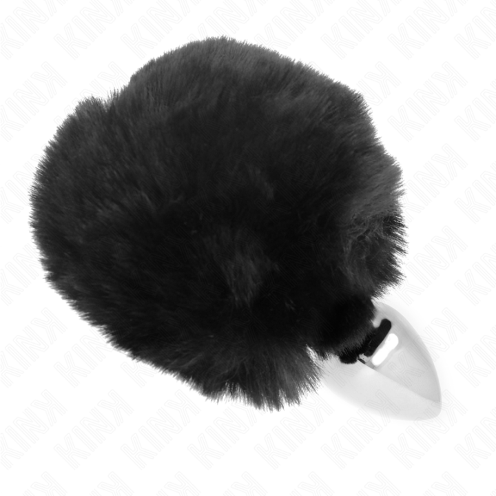 Edelstahl-Plug 7 X 3 cm mit Schwarzem Rabbitschwanz aus Kunstfell 8 cm von Kink Pleasure Plugs | Fesselliebe.de