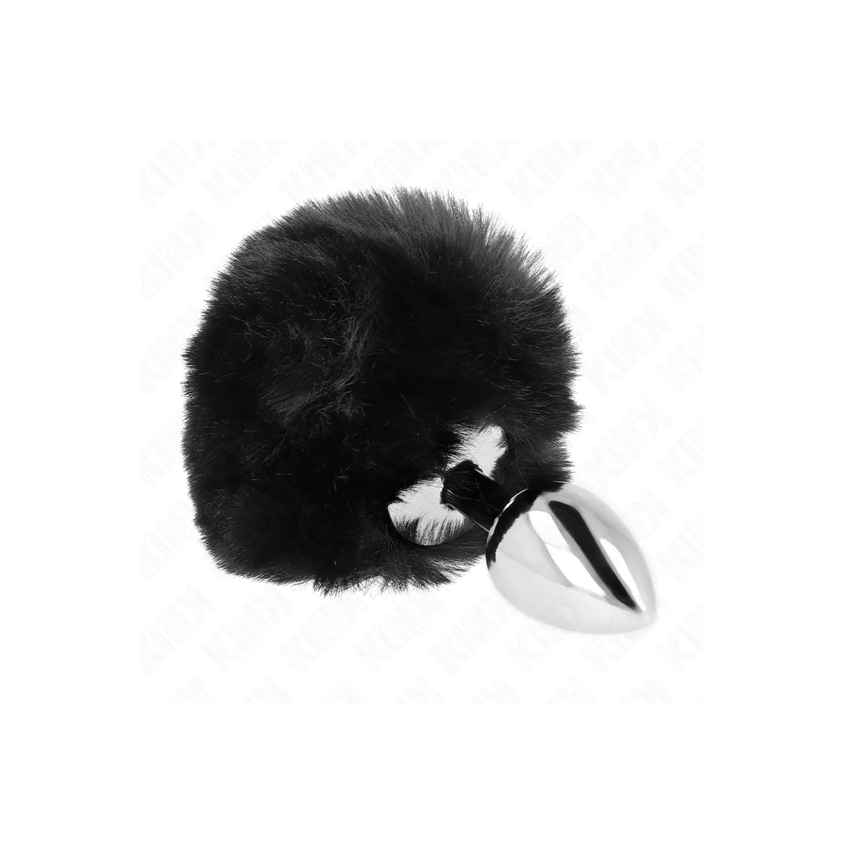 Edelstahl-Plug 7 X 3 cm mit Schwarzem Rabbitschwanz aus Kunstfell 8 cm von Kink Pleasure Plugs | Fesselliebe.de