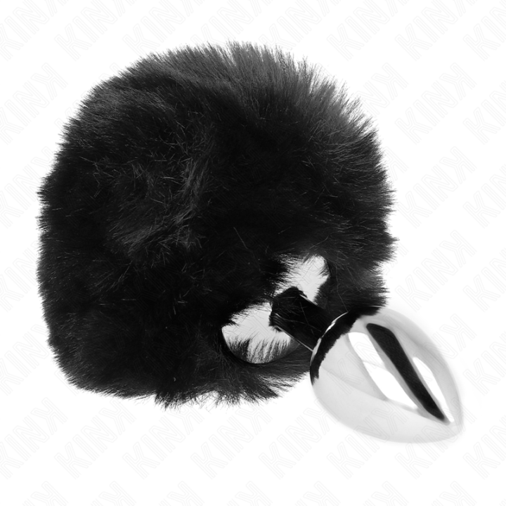 Edelstahl-Plug 7 X 3 cm mit Schwarzem Rabbitschwanz aus Kunstfell 8 cm von Kink Pleasure Plugs | Fesselliebe.de