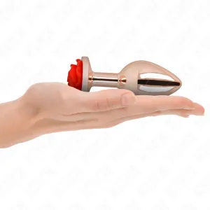 Rosa Goldener Analstecker mit Roter Rose L von Kink Pleasure Plugs