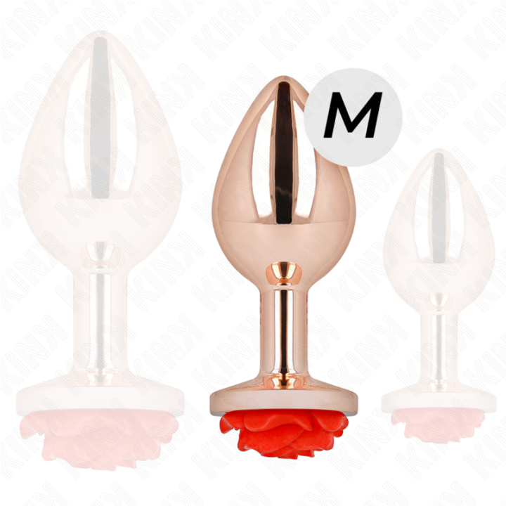 Rosa Goldener Analstecker mit Roter Rose M von Kink Pleasure Plugs | Fesselliebe.de
