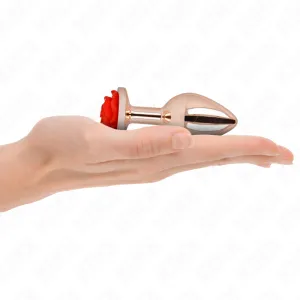 Rosa Goldener Analstecker mit Roter Rose M von Kink Pleasure Plugs