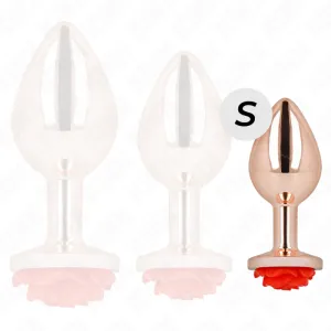 Rosa Goldener Analstecker mit Roter Rose S von Kink Pleasure Plugs