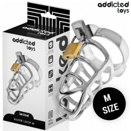 Silbernes Schloss Peniskäfig Metall Grösse M von Addicted Toys Locked | Fesselliebe.de