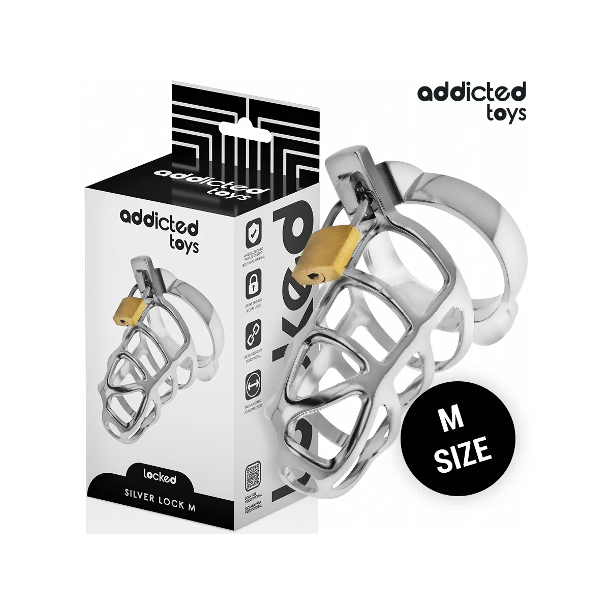 Silbernes Schloss Peniskäfig Metall Grösse M von Addicted Toys Locked | Fesselliebe.de