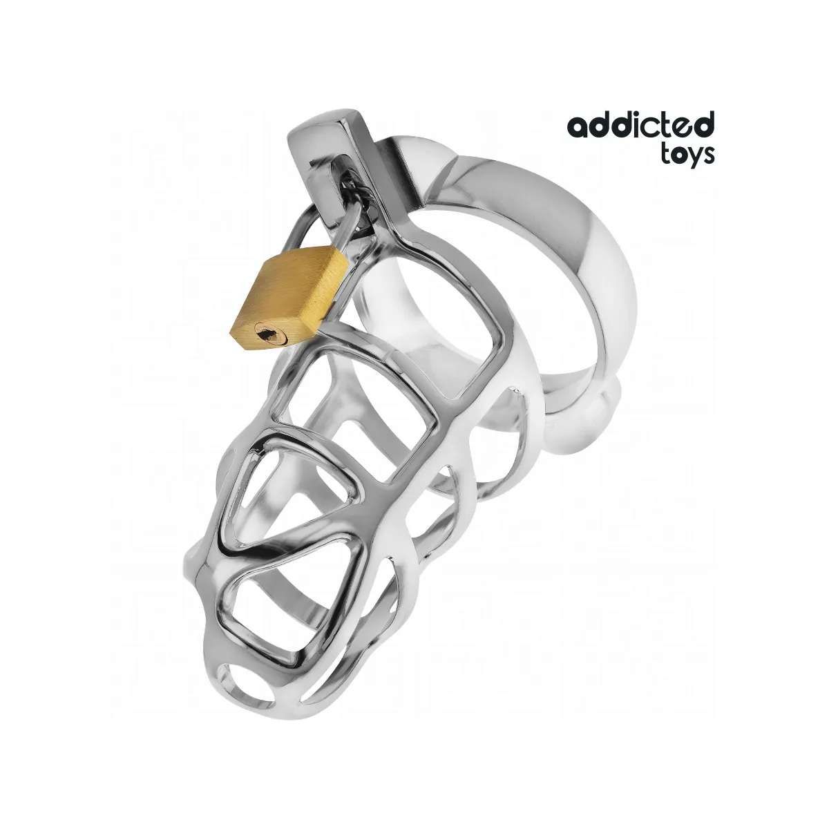 Silbernes Schloss Peniskäfig Metall Grösse M von Addicted Toys Locked | Fesselliebe.de