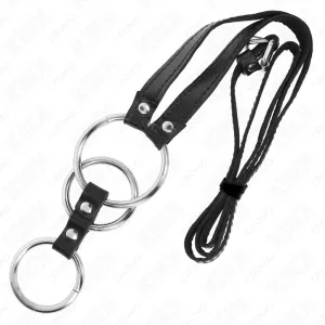 Dreifach Metall Penisring 3,8 cm Bis 5 cm mit Ledergurte 112 cm von Kink Ring Power
