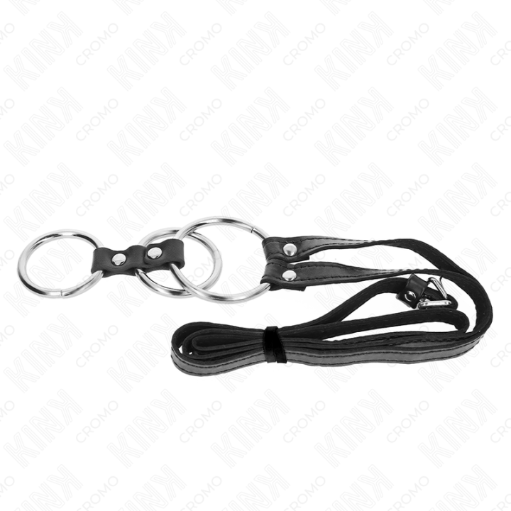 Dreifach Metall Penisring 3,8 cm Bis 5 cm mit Ledergurte 112 cm von Kink Ring Power | Fesselliebe.de