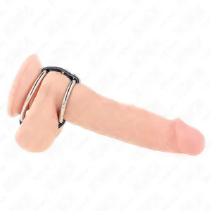 Doppelter Penisring aus Metall 3,8 cm Bis 5 cm mit Leder Verbunden von Kink Ring Power