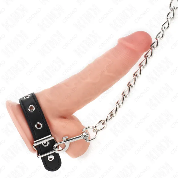 Penisring aus Leder mit Riemen 21,5 X 2 cm und Metallkette 60 cm von Kink Ring Power | Fesselliebe.de