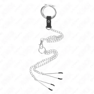 Dreifach Chrom Metall Penisring 3 cm Bis 4,5 cm mit 26 cm Metallkette und Brustklammern von Kink Ring Power