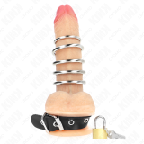 Penisring aus Leder mit Verschlussband 21 X 2 cm und 5 Metallringen von 3 cm Bis 4 cm von Kink Ring Power | Fesselliebe.de