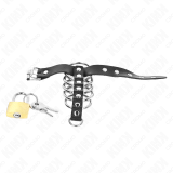 Penisring aus Leder mit Verschlussband 21 X 2 cm und 5 Metallringen von 3 cm Bis 4 cm von Kink Ring Power | Fesselliebe.de