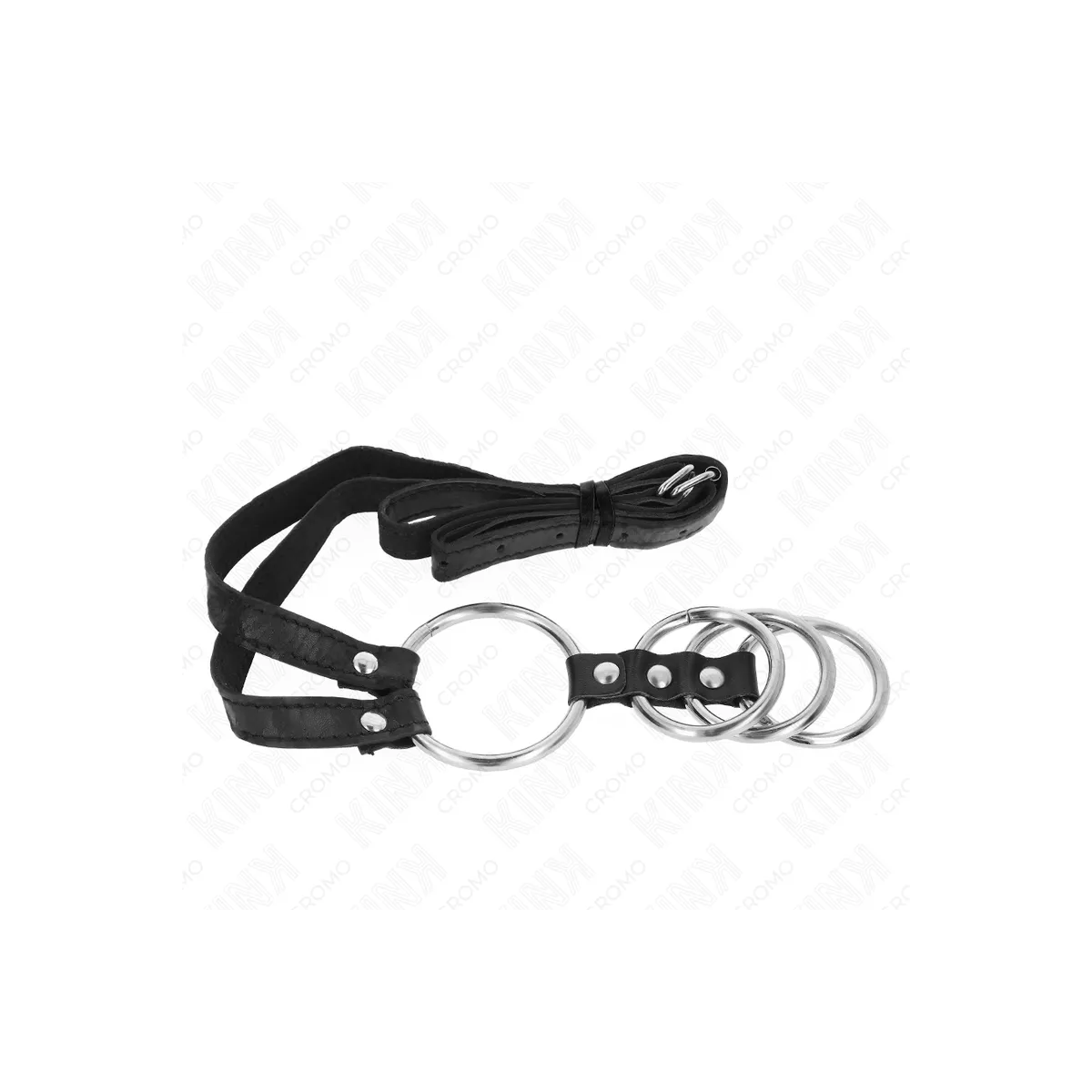 4 Verbundene Penisringe aus Metall 3,8 cm Bis 5 cm mit Ledergurte 112 cm von Kink Ring Power | Fesselliebe.de