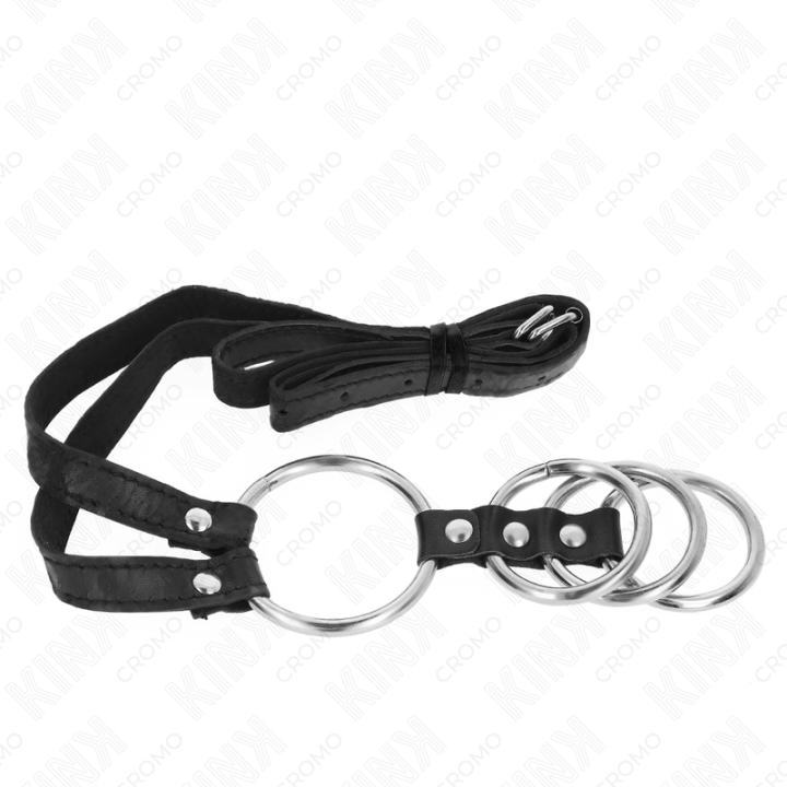 4 Verbundene Penisringe aus Metall 3,8 cm Bis 5 cm mit Ledergurte 112 cm von Kink Ring Power | Fesselliebe.de