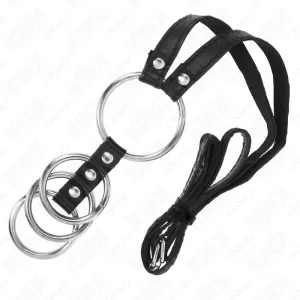 4 Verbundene Penisringe aus Metall 3,8 cm Bis 5 cm mit Ledergurte 112 cm von Kink Ring Power