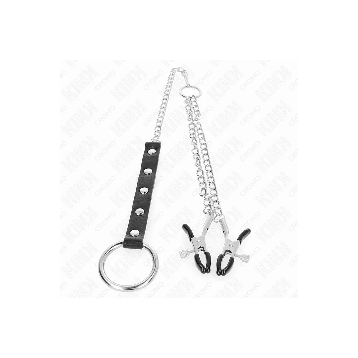 Metall-Penisring mit Kette und Verstellbaren Brustklammern von Kink Ring Power | Fesselliebe.de