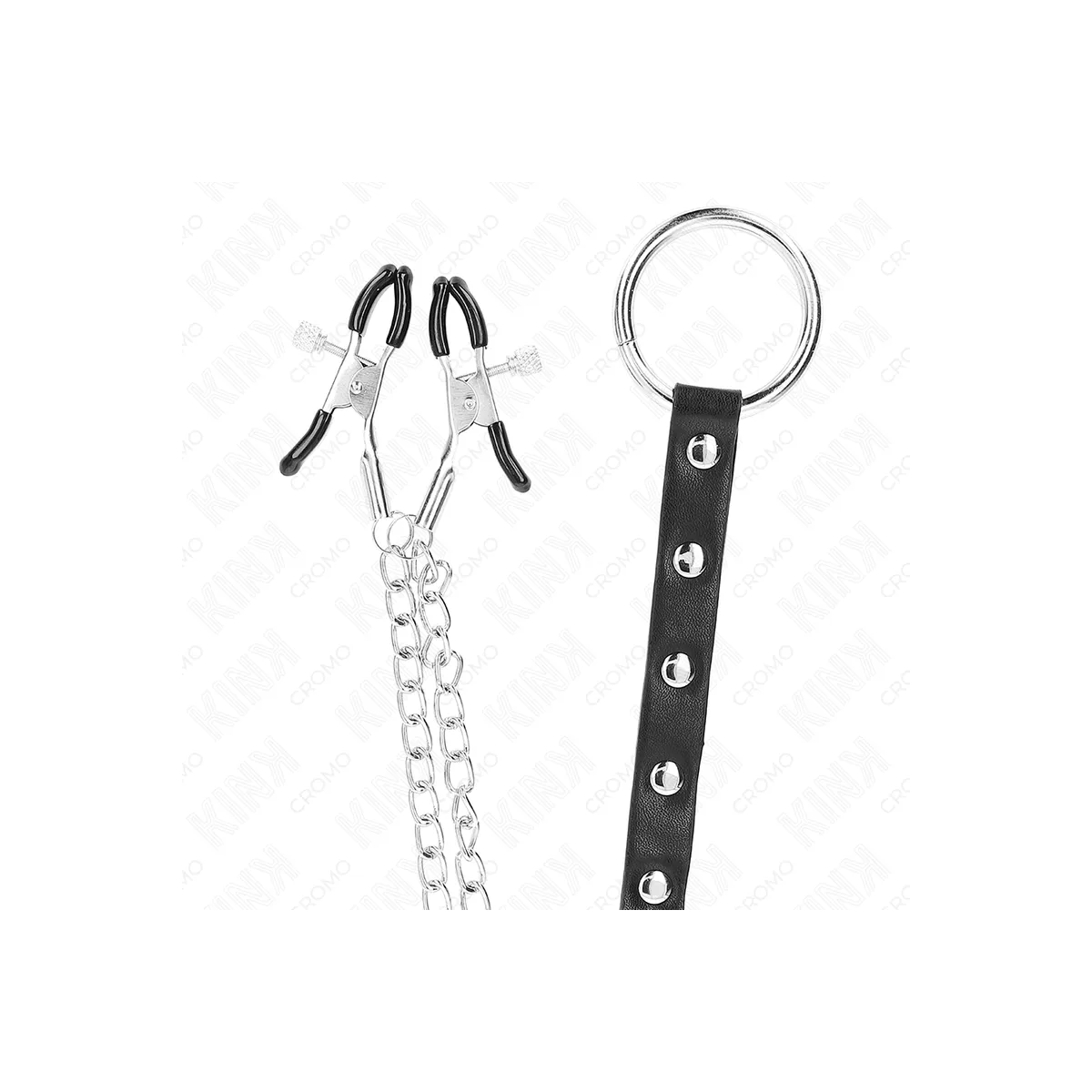 Metall-Penisring mit Kette und Verstellbaren Brustklammern von Kink Ring Power | Fesselliebe.de