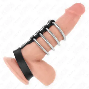 4 Metall Penisringe 3,8 cm Verbunden mit Lederband 22 X 1,5 cm und Druckverschluss von Kink Ring Power