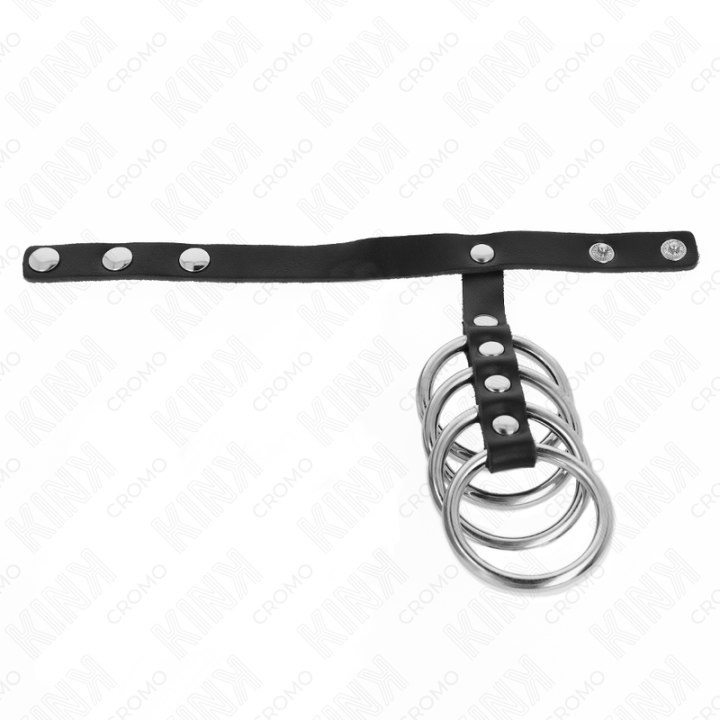 4 Metall Penisringe 3,8 cm Verbunden mit Lederband 22 X 1,5 cm und Druckverschluss von Kink Ring Power | Fesselliebe.de