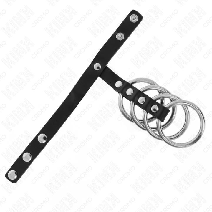 4 Metall Penisringe 3,8 cm Verbunden mit Lederband 22 X 1,5 cm und Druckverschluss von Kink Ring Power | Fesselliebe.de