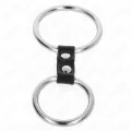 Doppelter Penisring aus Metall 3,7 cm Bis 5 cm Verbunden Durch Lederband Modell 2 von Kink Ring Power