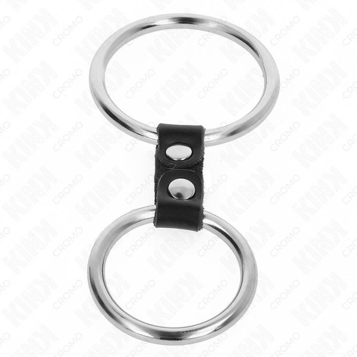 Doppelter Penisring aus Metall 3,7 cm Bis 5 cm Verbunden Durch Lederband Modell 2 von Kink Ring Power | Fesselliebe.de