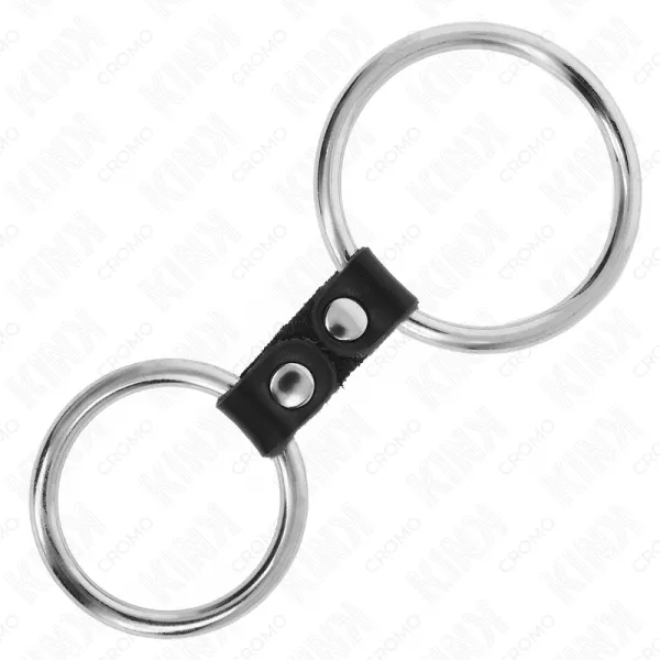 Doppelter Penisring aus Metall 3,7 cm Bis 5 cm Verbunden Durch Lederband Modell 2 von Kink Ring Power | Fesselliebe.de
