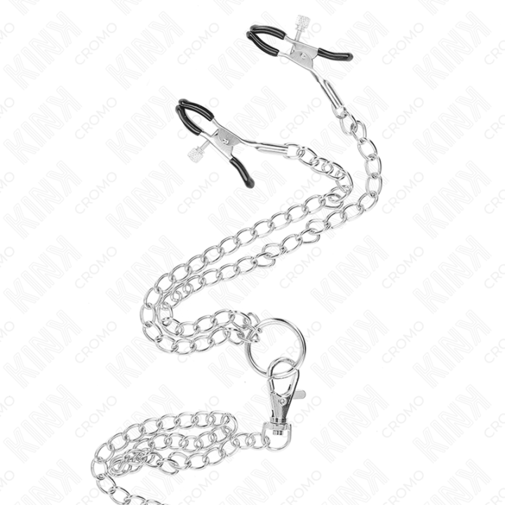Dreifach Chrom Metall Penisring 3,8 cm Bis 5 cm mit 26 cm Metallkette und Nippelklemmen Modell 1 von Kink Ring Power | Fesselliebe.de