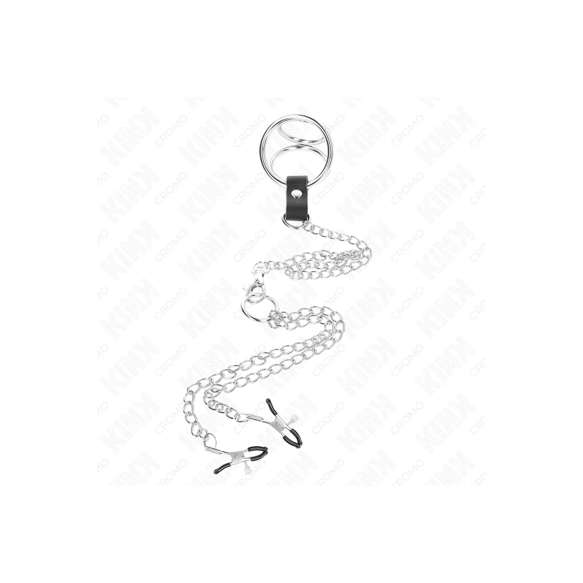 Dreifach Chrom Metall Penisring 3 cm Bis 4,5 cm mit 26 cm Metallkette und Brustklammern von Kink Ring Power | Fesselliebe.de