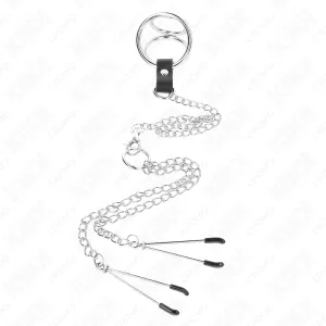 Dreifach Chrom Metall Penisring 3,8 cm Bis 5 cm mit 26 cm Metallkette und Nippelklemmen Modell 2 von Kink Ring Power