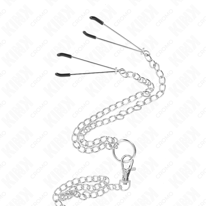 Dreifach Chrom Metall Penisring 3,8 cm Bis 5 cm mit 26 cm Metallkette und Nippelklemmen Modell 2 von Kink Ring Power | Fesselliebe.de