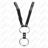 Doppelter Penisring aus Metall 3,8 cm Bis 5 cm mit Ledergurte 112 cm von Kink Ring Power | Fesselliebe.de