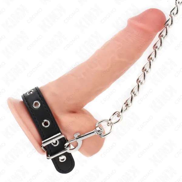Penisring aus Leder 21,5 X 2 cm mit 60 cm Metallkette und Lederband von Kink Ring Power | Fesselliebe.de