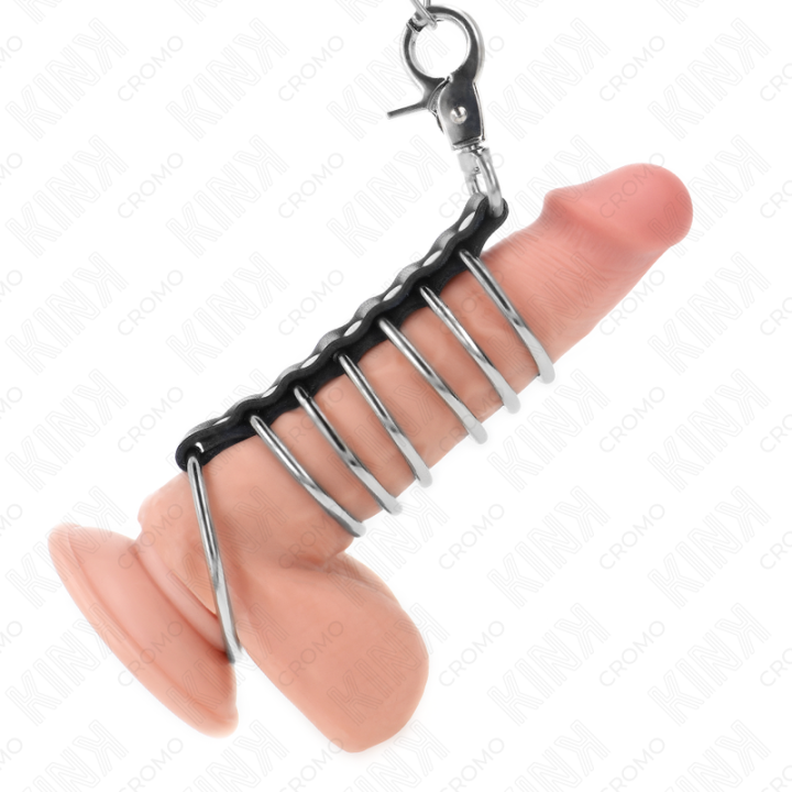 7 Penisringe aus Metall 3,8 cm Bis 5 cm Verbunden mit Leder und Metallkette 100 cm von Kink Ring Power | Fesselliebe.de